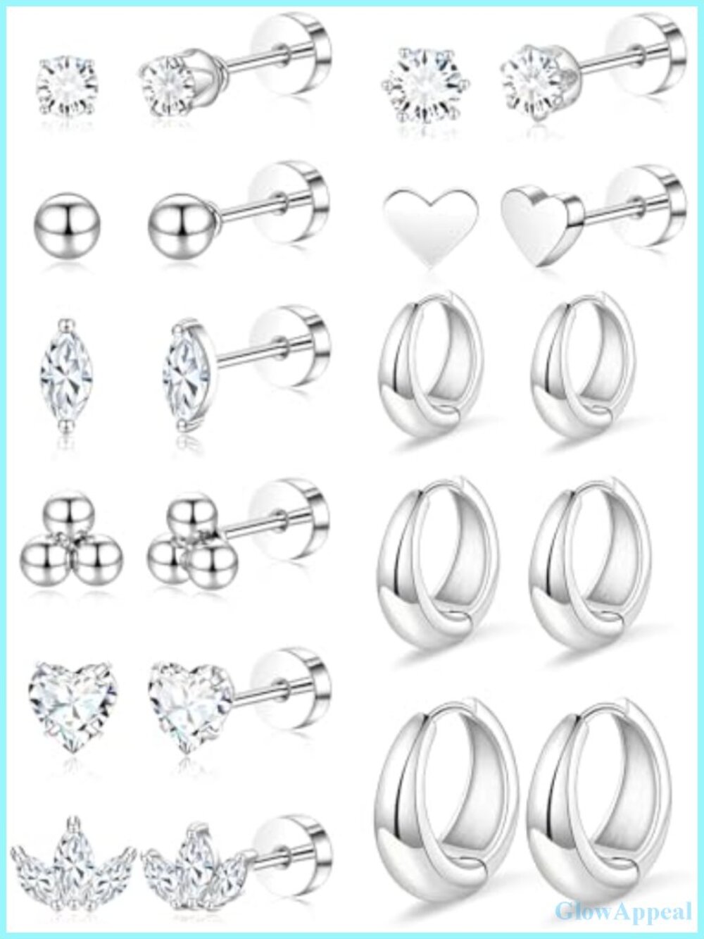 Flat Back Stud Earrings Set for Women Helix Tragus Lobe Stainless Steel